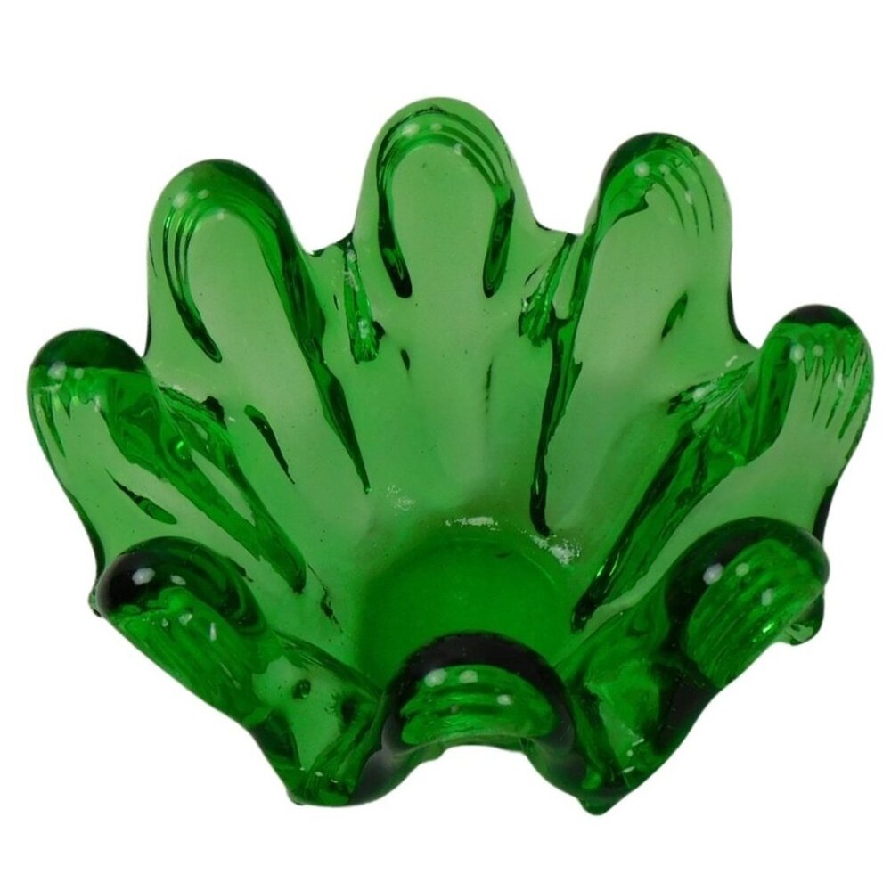Italian Murano Art Glass Abstract Emerald Green Stretch Dish /Bowl/ Vase /Vessel